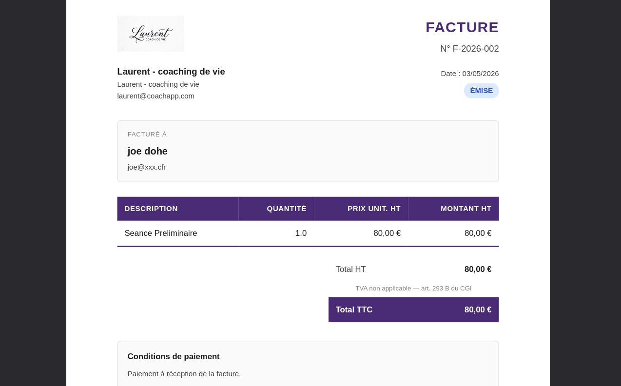Facturation conforme et numérotée auto
