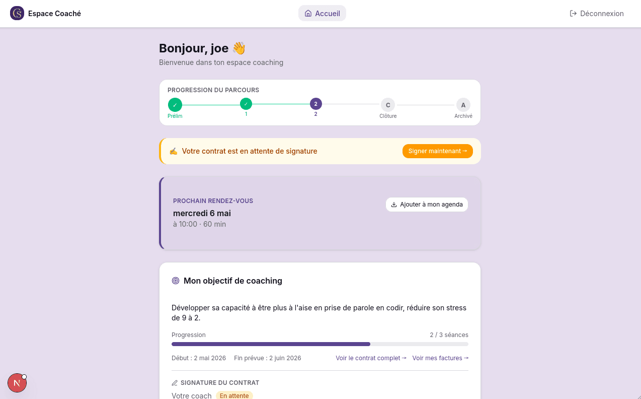 Chaque client voit sa progression